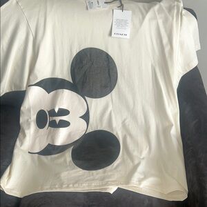 Coach Cream T-Shirt with Mickey Graphic